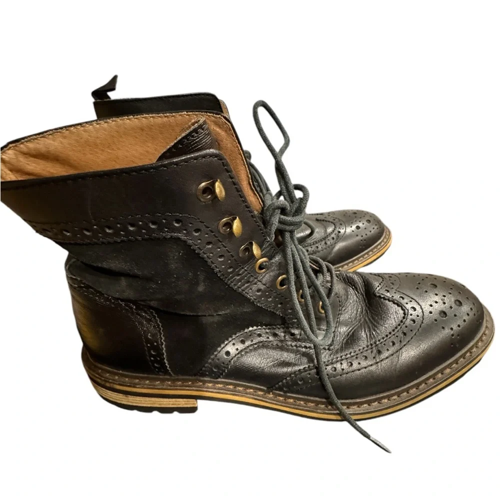 1901 dress boots lace-up black leather suede wingtip ankle boot size 10